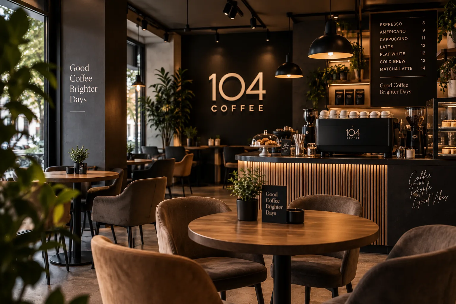 Interiorul cafenelei 104 Coffee Brăila